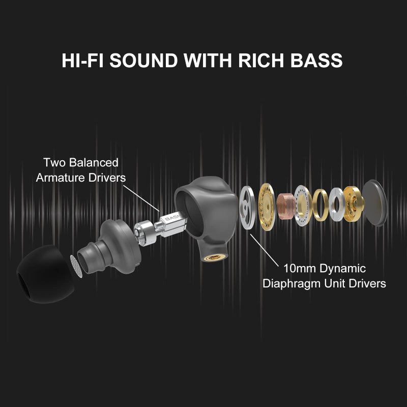 BASN Metalen in-Ear Monitors Headphones,Musicians Noise Isolating 4 Drivers IEMs with Deep Bass, Two Detachable MMCX Cables with Case for Singers,Drummers,Bassists(Gray) - Image 3